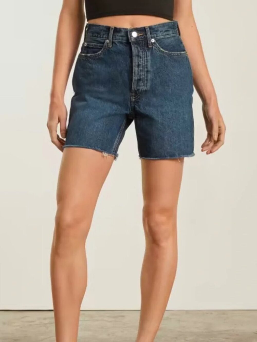 Everlane The Rigid Way High Jean Shorts Raw Hem Organic Cotton Denim Blue NWT 25